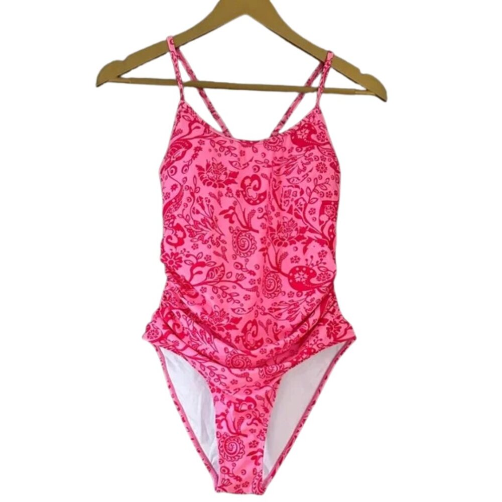 NWT Women’s Pink Floral One Piece Swimsuit – Feminine Print Bathing Suit - Picture 2 of 6